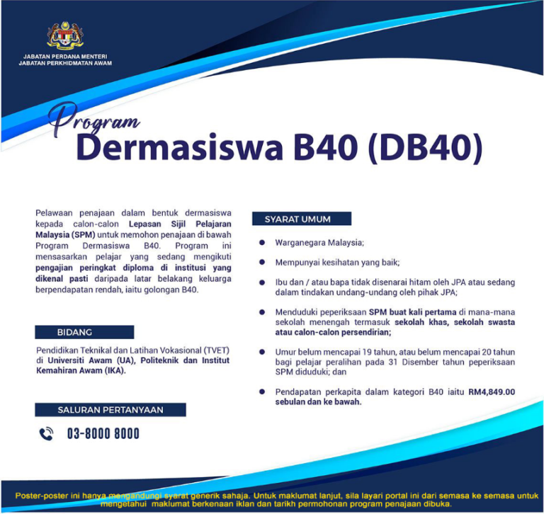 Biasiswa JPA | Program Dermasiswa B40 | Biasiswa Malaysia 2023